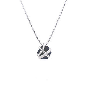 David Yurman Sterling Silver Cable Wrap Black Onyx & Diamonds Necklace