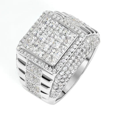 Anillo meñique de boda de plata esterlina 925 maciza con sello cuadrado de corte princesa Foto 1 de 4