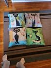 4pcs Mid-century Black Cat Cartoon Decorative Covers With Mix Match Pillows New