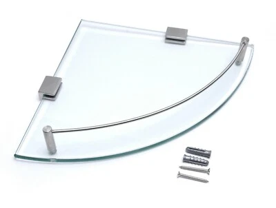 Mensola angolare in vetro trasparente da parete vari supporti cromati binario in metallo - Immagine 1 di 4