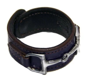 Equestrian Horse Bit Leather Wide Cuff Bracelet Silver Hardware, PURPLE - Picture 1 of 4