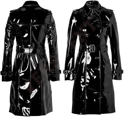 Women’s Shiny PVC Trench Coat – Lightweight Vinyl Faux Leather Stylish Raincoat - Image 1 of 4