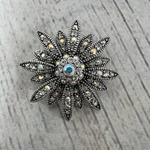 Joan Rivers Crystallized with Swarovski Crystals Flower Brooch Pin Marcasite - Picture 1 of 6
