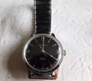 1974 VINTAGE CARAVELLE BY BULOVA 7 JEWEL MEN'S WRISTWATCH BLACK - RUNS ! - Picture 1 of 9