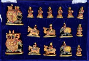 Holzschachset Handarbeit Malerei indische Mythologie Statue Skulptur Wohnkultur - Bild 1 von 8
