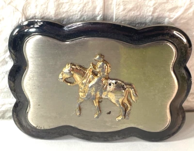 Hebilla de cinturón de metal occidental vintage vaquero caballo tono dorado Foto 1 de 4