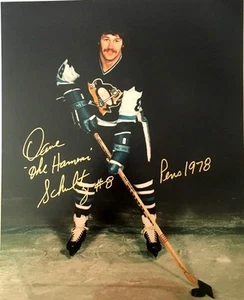 Foto autografiada de Dave The Hammer Schultz de los Pittsburgh Penguins - Imagen 1 de 2