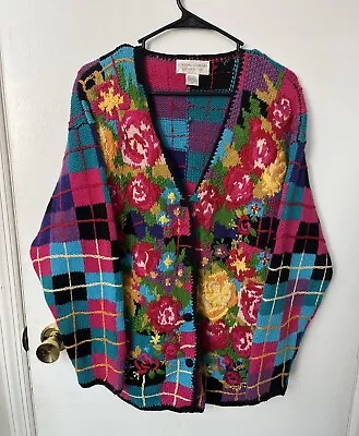 Grannycore Knit Floral Cardigan Sweater Women’s Size M Grandma Boho GUC - Image 1 of 4