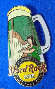 SALT LAKE CITY ST PATRICK GREEN GUINNESS BEER PINT HARP GIRL Hard Rock Cafe PIN - Picture 1 of 1