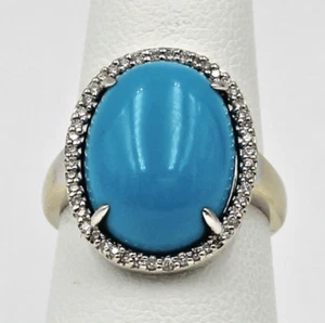 18K White Gold Turquoise and Diamond Halo Ring Size 6 - Picture 1 of 8