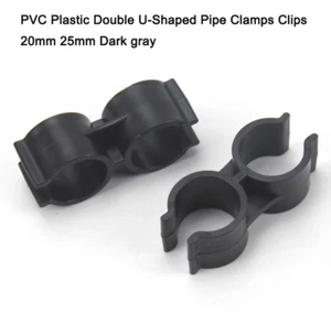 Abrazaderas de tubo dobles de plástico PVC en forma de U clips 20 mm 25 mm gris oscuro - Imagen 1 de 4