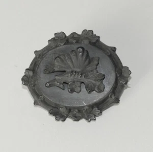Trauerschmuck, Brosche, Ebonit, Schwarz, Eichenlaub, Blüten, Biedermeier, - Bild 1 von 4