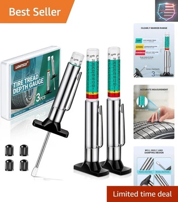 Universal Tire Tread Depth Checker - 3-Pack with Color Alerts for Safety Foto 1 de 4