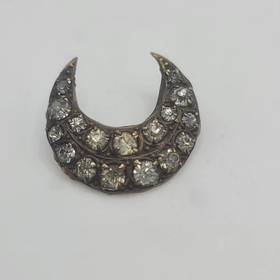 Vintage Crescent Moon Brooch Paste Stones Unmarked Victorian - Image 1 of 4