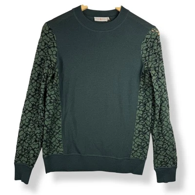 Tory Burch Merino Wool Lace Sleeve Womens Knit Top Size Small Green Sweater - Image 1 of 4