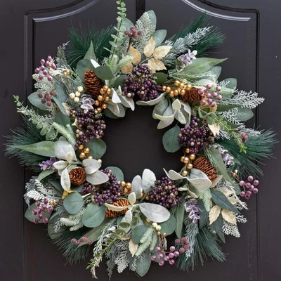 Winter Wreaths for Front Door, Artificial Winter Door Wreath with Snow Leaves... - Image 1 of 4
