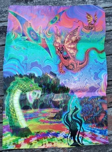 Póster de fantasía fractal vintage. "Tema Dragones". Decoración de pared para el hogar. Talla 20 x 30.  - Imagen 1 de 7