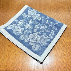 Williams Sonoma Table Runner Reversible Jacquard Blue 104 x 16 Cotton Linen - Picture 1 of 7