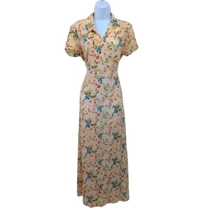 Vtg 90s Maurices Floral Maxi Dress Sz 11 Med Cottagecore Front Button Milk Maid - Picture 1 of 6