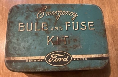 Vintage Early Ford Original Emergency Spare Bulb and Fuse Kit Tin Box Empty  - Image 1 of 4