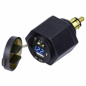 Power Adapter Blue LED Voltmeter Dual USB Charger for BMW Motorcycle Hella Plug - Photo 1 sur 8