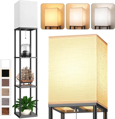 Floor Lamp with Shelves for Living Room, Shelf Floor Lamp with 3 CCT LED Bulb, C - Image 1 of 4