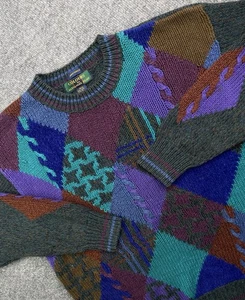 Vintage Alexander Julian Colours Handframed Sweater Mens M Patchwork Grandpa 90s - Picture 1 of 6