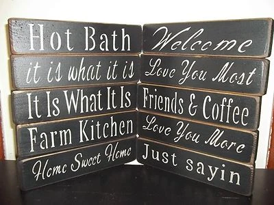 Wood Signs Country Rustic Shelf Block Sitter Prim Signs 10 Styles Custom Colors  - Image 1 of 4