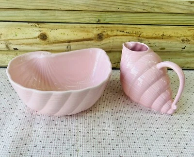 Collectible VTG Shafford Original -MCMLXXXIV~Water Pitcher&Bowl-Pink~Seashells - Image 1 of 4