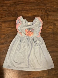 Girls Boutique Dress 2XL Light Blue Solid Pink Gingham Pig Appliqué Ruffles Farm - Picture 1 of 4