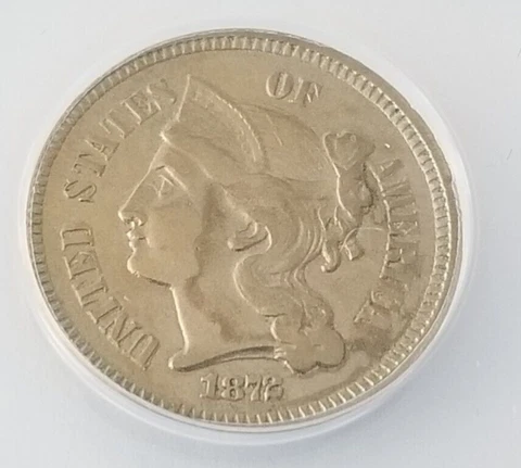 1872 Three Cent Piece - AU50 - CN3c United States Cover