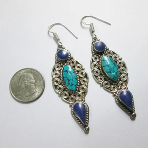 Pendientes Vintage Turquesa Azul Lapislázuli Piedras Naturales Elite Pendientes Joyería - Imagen 1 de 4