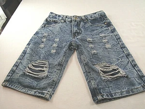 KAALU Blue Denim Distressed Jean Shorts Boys Size 10 [ 26W 10L ] - Picture 1 of 9