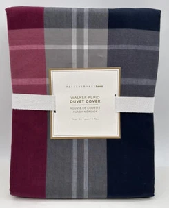 Pottery Barn Teen Walker Plaid TWIN Duvet Cover ~ Red Multi - Foto 1 di 2