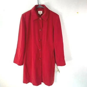 Gallery Womens Lipstick Red Water Repellent Button Front Long Trench Coat Size M - Picture 1 of 11