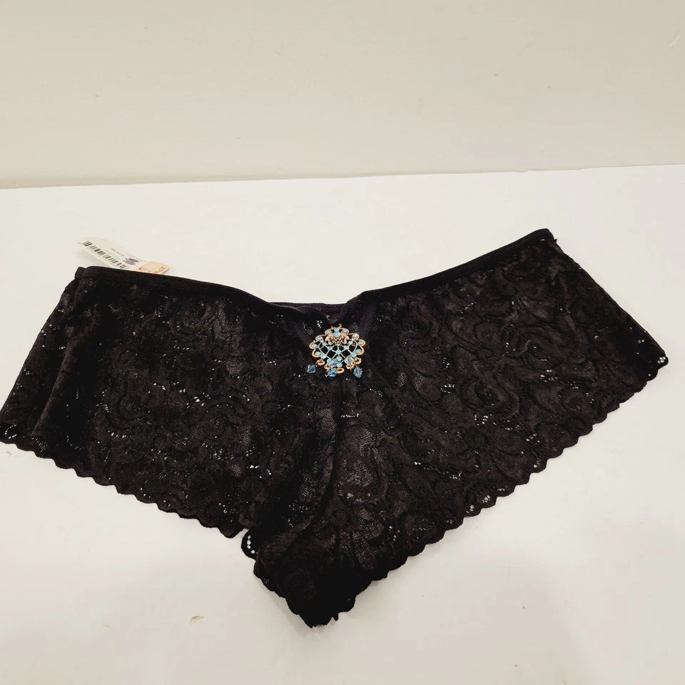 NUEVO CON ETIQUETAS Delicadas Sexy Negro Encaje Descarado Talla 6 Bragas Acento Joya Foto 1 de 4