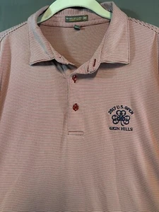 Peter Millar XL Summer Comfort Shirt Golf Polo Pink Stripe 2017 Erin Hills Logo - Picture 1 of 9