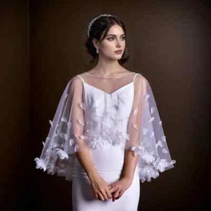 Bridal Jacket Short Boleros 3D Flower Petals Top Wedding Wraps Women Party Shawl - Picture 1 of 19