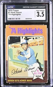 Hank Aaron- 1975 Topps - #1 - '74 Highlights - CGC 3.5 - Picture 1 of 2