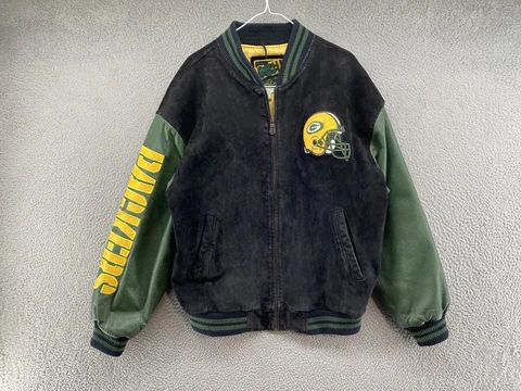 VTG Green Bay Packers Carl Banks Leather Full Zip Jacket Coat in Mens Size Large Cover