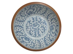 CHINESE Qing Dynasty BATAVIA Blue & White SWEET PEA Flower Porcelain 11" Bowl - Picture 1 of 7