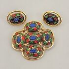 Sarah Coventry Brooch Clip Earrings Set Vtg Light of the East Jewel Gold Tones