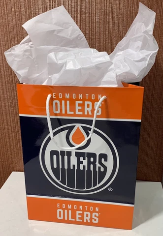 Edmonton Oilers Official 13 Inch X 10 Inch Glossy Gift Bag W/ White Gift Paper! Cover