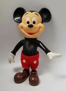 Vintage 1960s Walt Disney Posable Plastic Mickey Mouse brown shoes red shorts - Picture 1 of 12