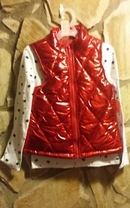 Faded Glory Girls XS, Med,LG, 2 pc. Puffy Vest/Glitter Shirt Red/White Cats #GC2 - Picture 1 of 2
