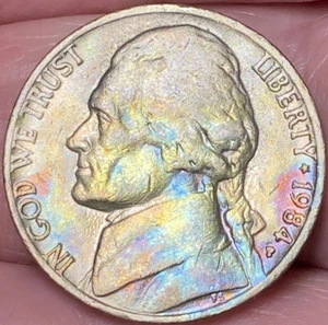 1984-P Jefferson Nickel Beautiful Lustrous Rainbow Toned  Coin  #1 - Picture 1 of 15
