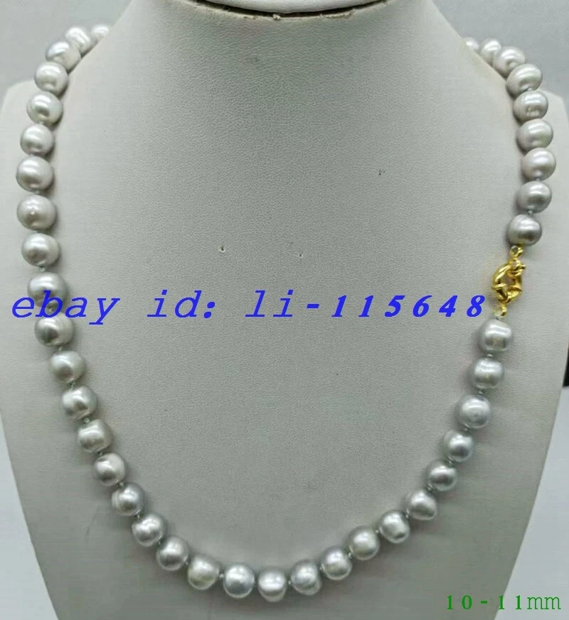 Genuino Real Natural 10-11mm Gris Agua Dulce Perla Cultivada Collar 20 Pulgadas Regalo Foto 1 de 3