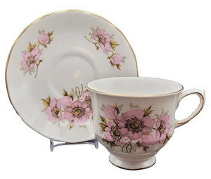 Ridgway Potteries Ltd Queen Anne Pat.No. 8470 Teacup & Saucer Pink Flowers - Picture 1 of 21