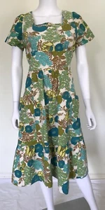 Vintage 50s 60s Floral Square Neck Tier Frill Fit and Flare Dress, Handmade, M - Picture 1 of 15