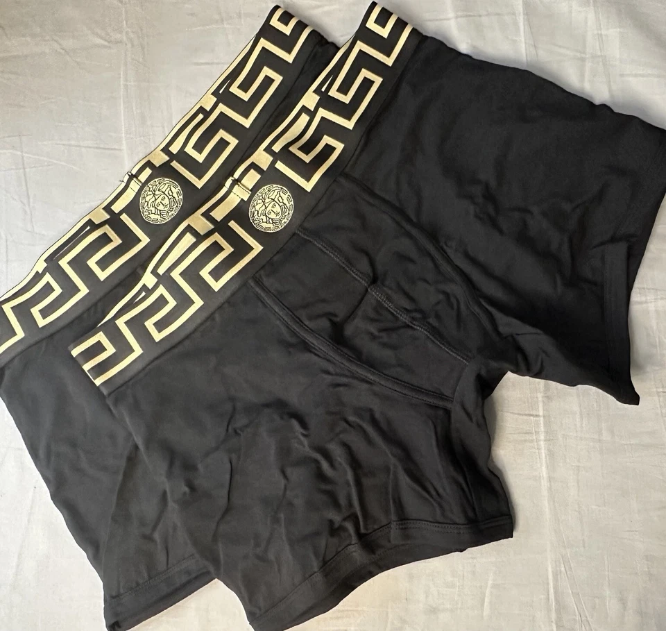 Versace Greco Boarder 2-Pack Black & Black Trunks/ Boxer Briefs Men Sz 4 (US S) - Image 1 of 4